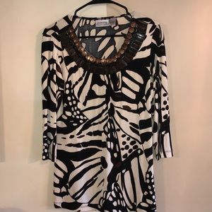 Chicos travelers 0 Tropical black cream brown beautiful brown beaded neckline